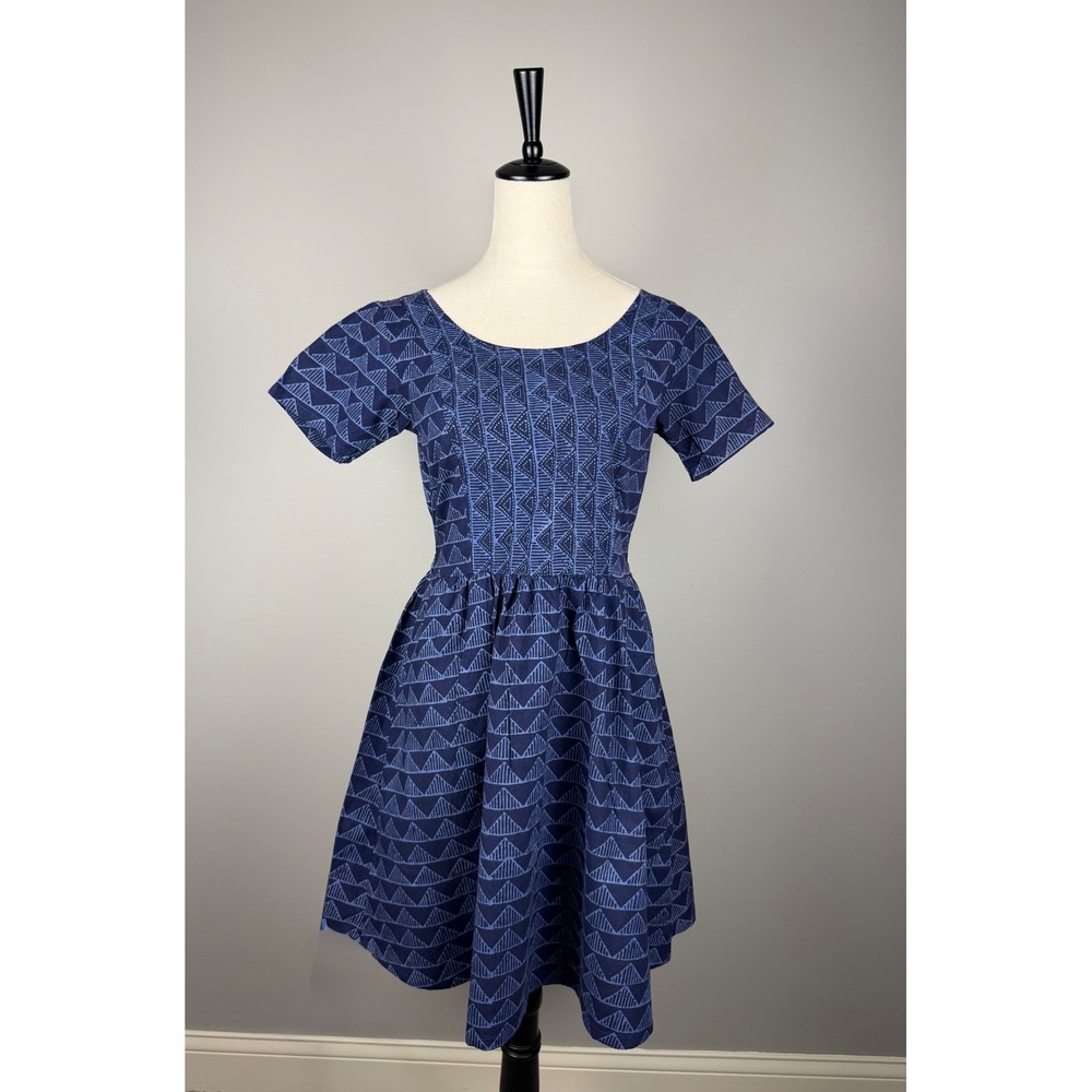 Mata Traders Dress‎ Womens Medium Blue Excellent Cotton Block Print Pockets